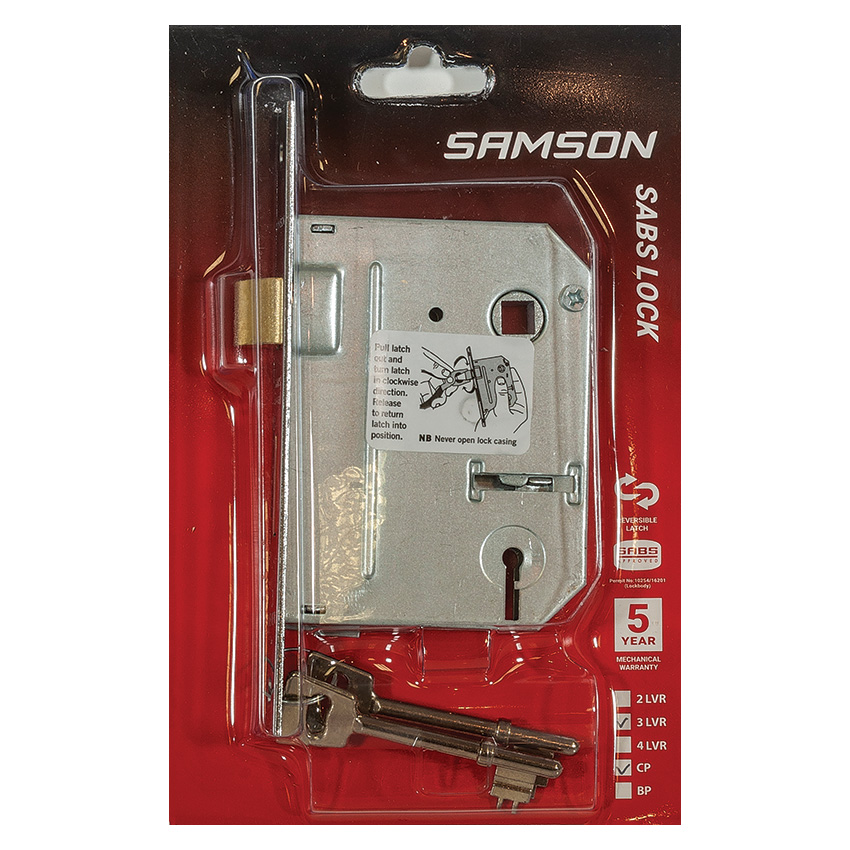 Samson Lock body 3 Lever SABS - Chrome Plated