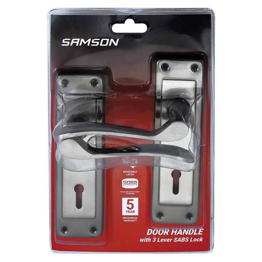 Samson Lockset Key 3 Lever Cortana 6 Inch - Satin Nickel/Black