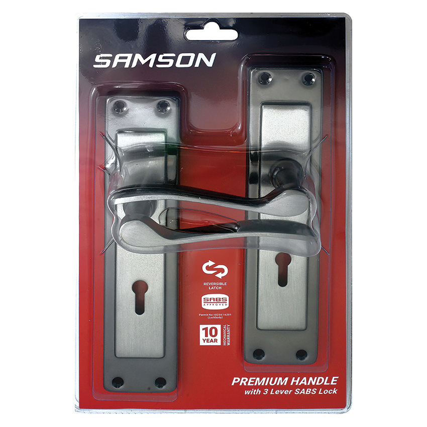 Samson Lockset Key 3 Lever SABS Cortana 8 Inch - Satin Nickel/Black