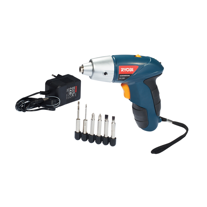 RYOBI CORDLESS SCREWDRIVER 4.8V WITH 4 BITS + 2 DRILL BITS (CS-1480)