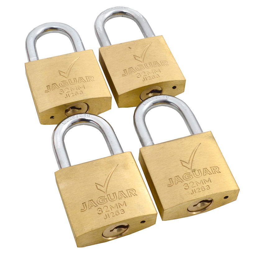 Jaguar Brass Keyed Alike Padlock - 32mm - 4 Pack