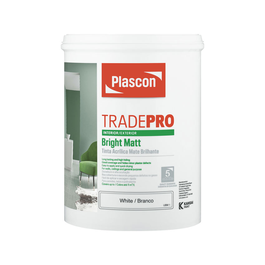 PLASCON TRADEPRO BRIGHT MATT WHITE 5L