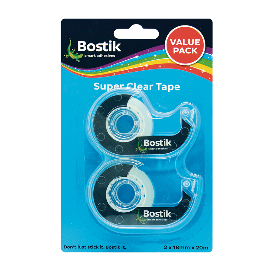 BOSTIK TAPE SUPER CLEAR + DISPENSER 2X18MMX20M