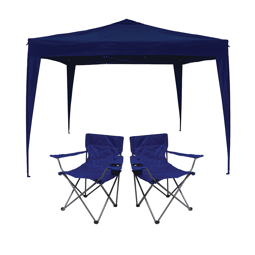 AFRITRAIL GAZEBO AND 2 CHAIR COMBO - 3X3M - BLUE