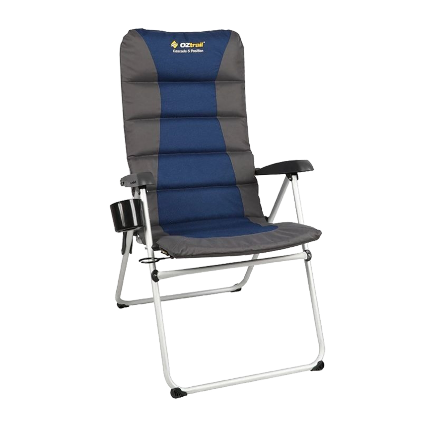 OZTRAIL CASCADE 5 POSITION CAMPING ARM CHAIR - 160KG - BLUE
