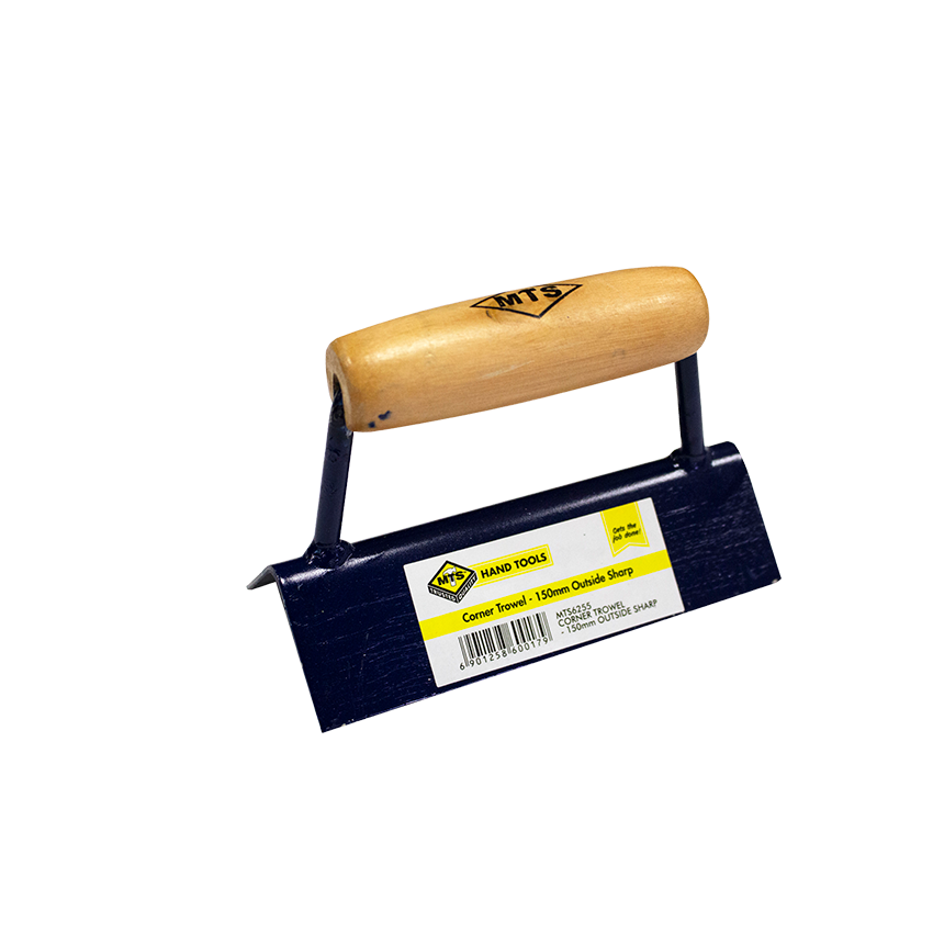 MTS CORNER TROWEL - OUTSIDE SHARP - WITH WOODEN HANDLE - 150MM
