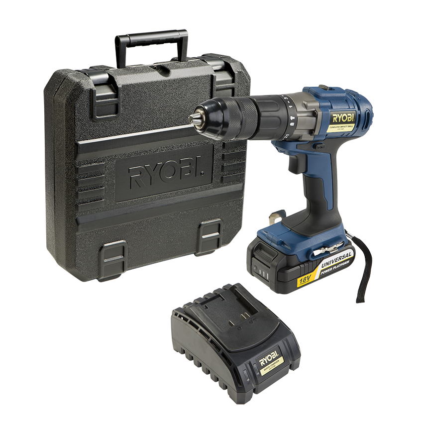 RYOBI 18V LI-ION IMPACT DRILL KIT 13MM 40Nm WITH BATTERY AND CHARGER