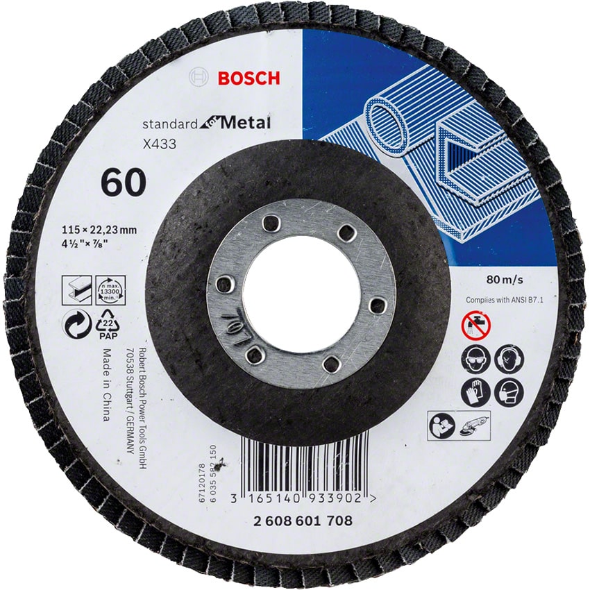 BOSCH DISC FLAP METAL STD 115X22.23MM 60GRIT STR