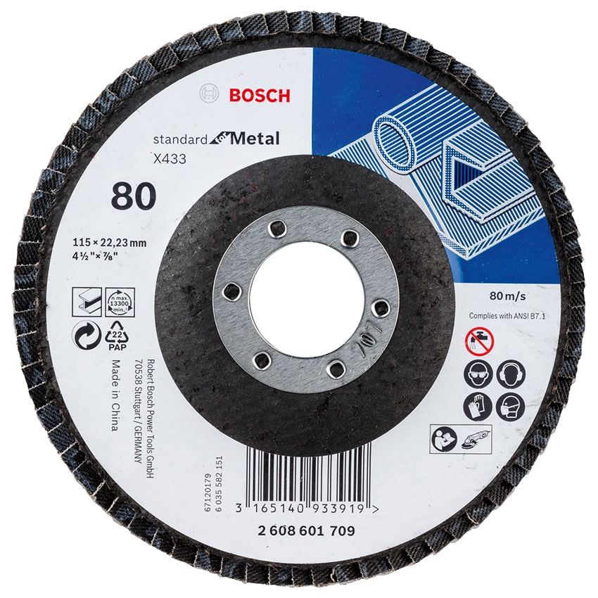 BOSCH DISC FLAP METAL STD 115X22.23MM 80GRIT STR
