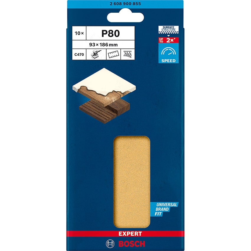 BOSCH SANDING PAD 93X186MM 80G 8H 10PCE H&L