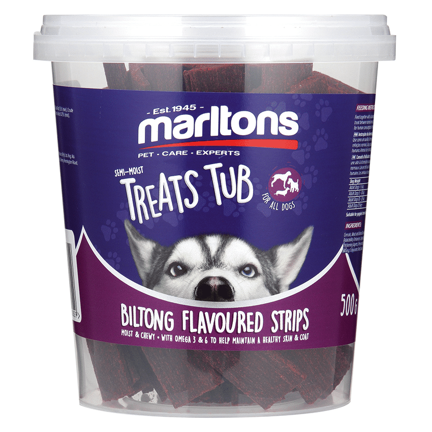 Marltons Semi Moist Biltong Strips Tub 4 X 500G