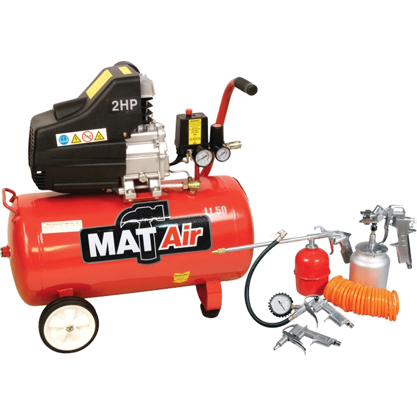 MATAIR COMPRESSOR 1.5KW/2HP 50L D/DRIVE 5PCE KIT
