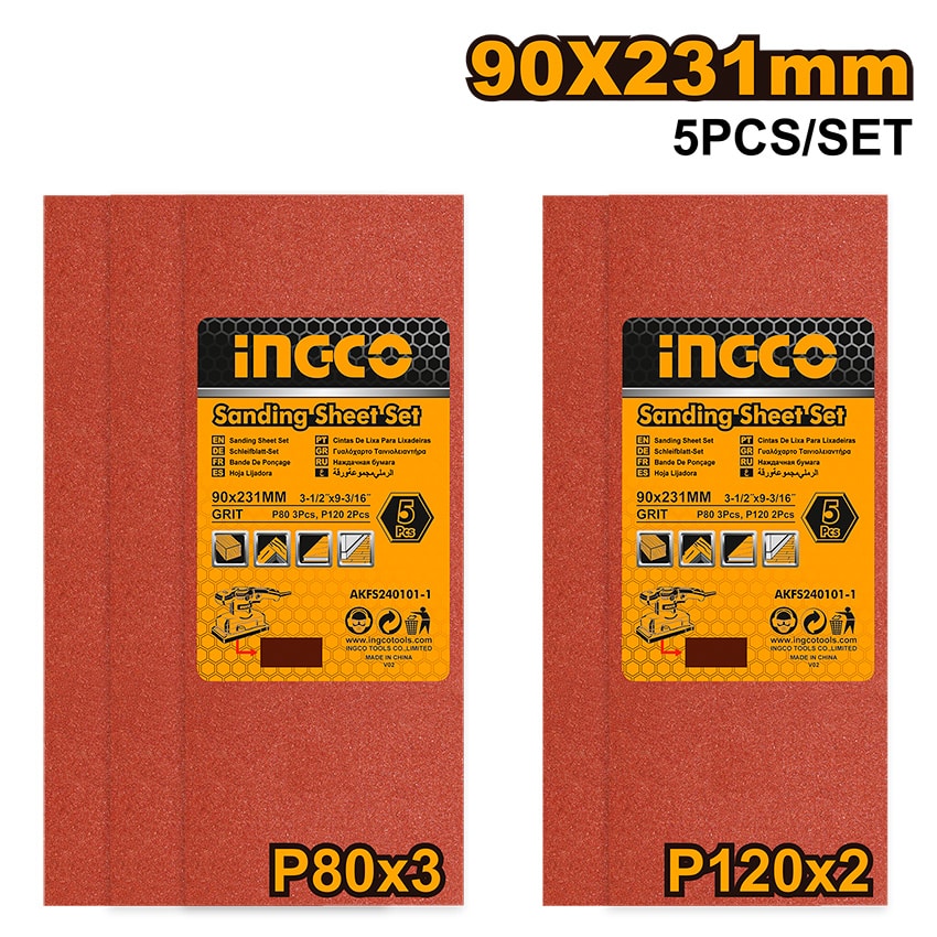INGCO SANDING SHEET 90X231MM 3X80, 2X120GRIT