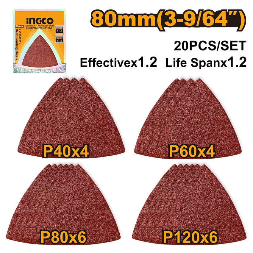 INGCO SAND SHEET 80MM ALUM OXIDE 20PCE