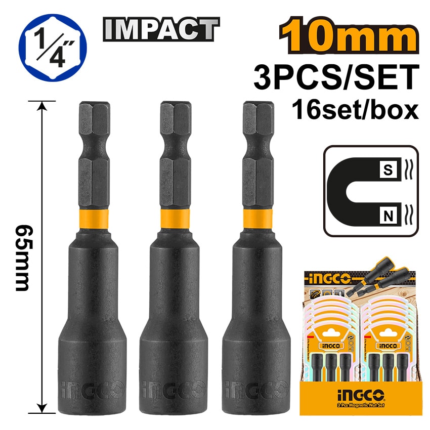 INGCO MAGNETIC NUT SETTER 10MM 16 IN DISPLAY BOX