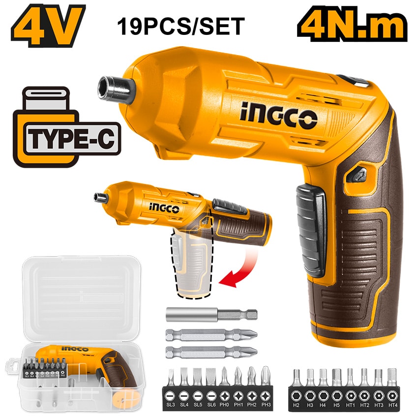 INGCO SCREWDRIVER CORDLESS LITHIUM-ION 4V