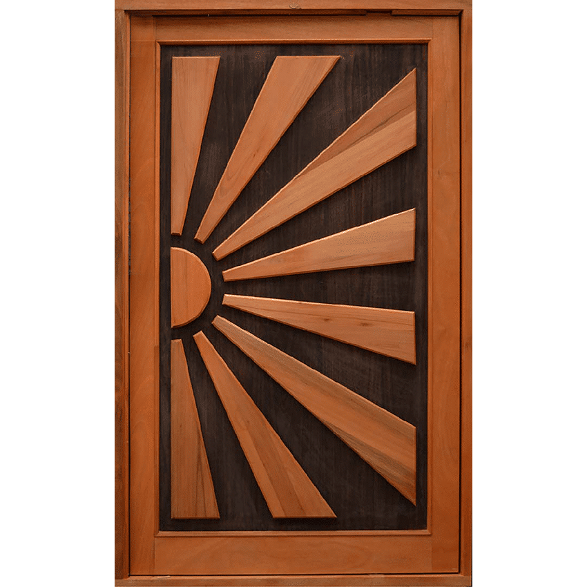Swartland Pivot Door in Frame- Kalahari Sun, hung in frame fully assembled