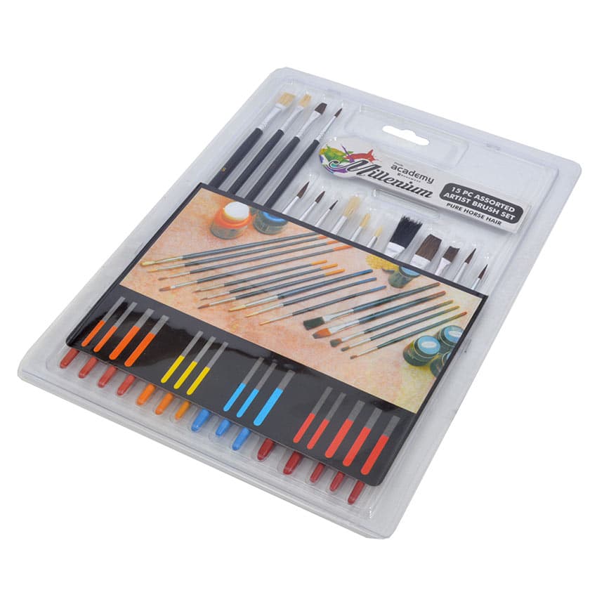 ACADEMY ASSORTED ARTIST BRUSH SET - 15 PIECE