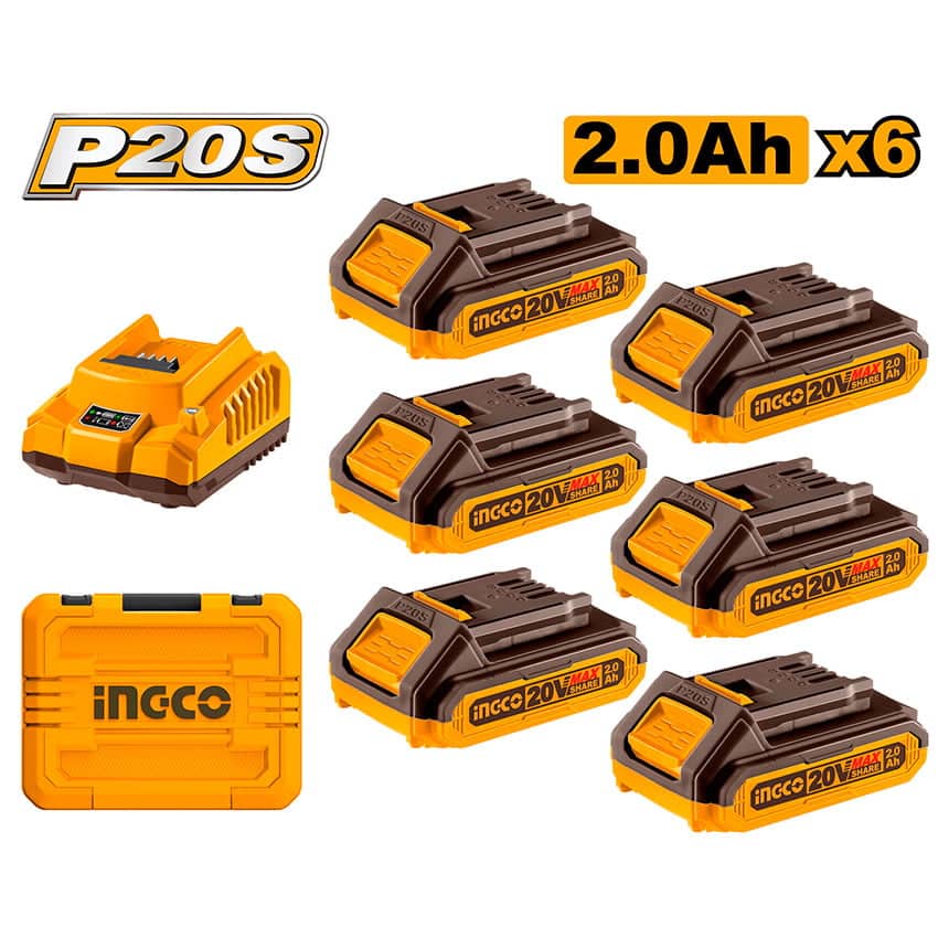 INGCO BATTERY & CHARGER KIT 20V PS+ C/L 2.0AH 6