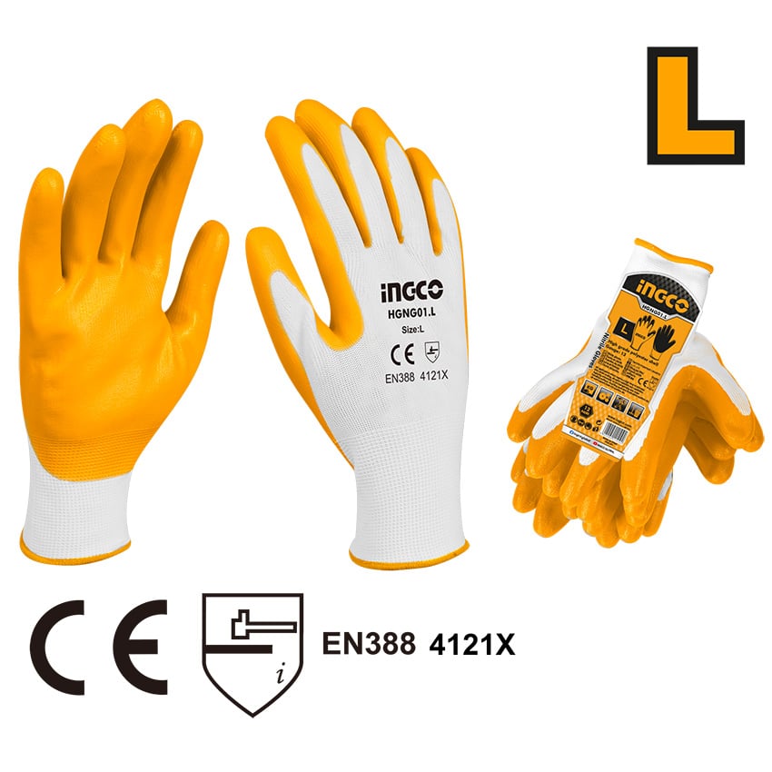 INGCO SAFETY GLOVES NITRILE LARGE HGNG01.L