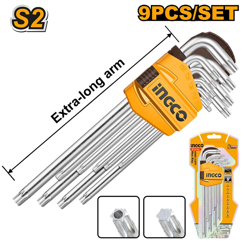 INGCO ALLEN KEY TORX T10-T50 XLONG 9PCE