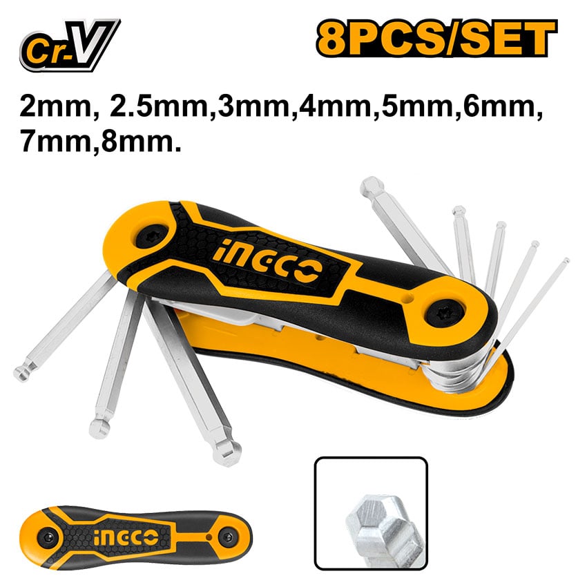 INGCO ALLEN KEY HEX BALL POINT 2-8MM 8PCE
