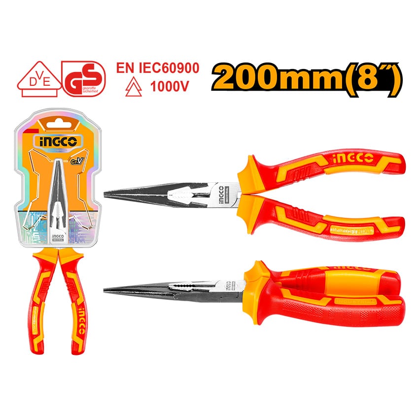 INGCO PLIER LONG NOSE INDUSTRIAL VDE 1000V 200MM