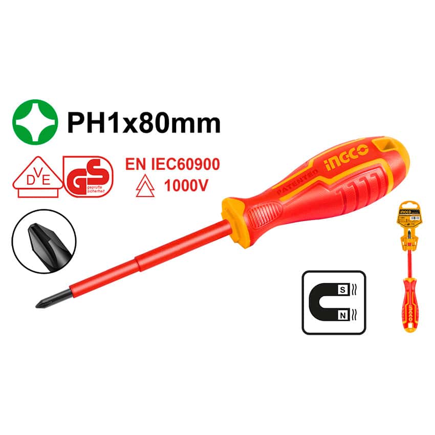 INGCO SCREWDRIVER INSULATED PH1X80