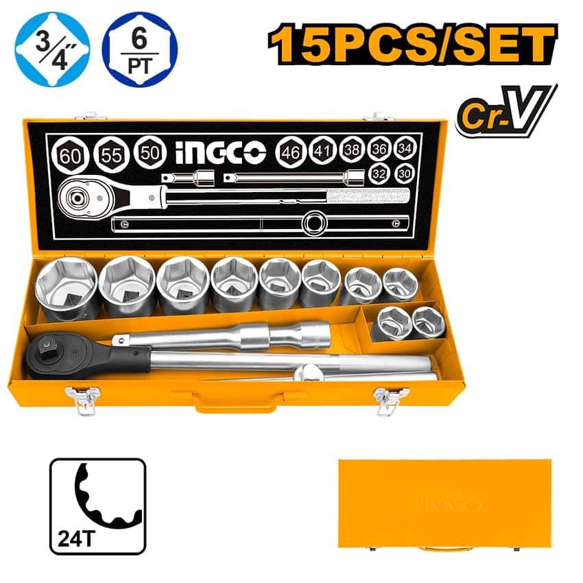 INGCO SOCKET SET 3/4" 15PCE