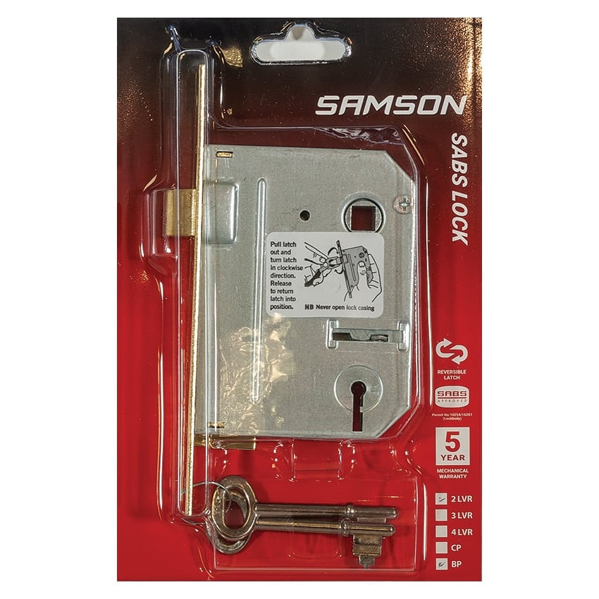 Samson Lock body 2 Lever SABS - Brass Plated