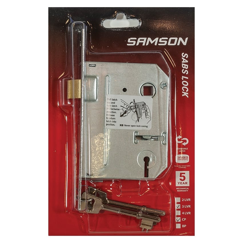 Samson Lock body 3 Lever SABS - Chrome Plated