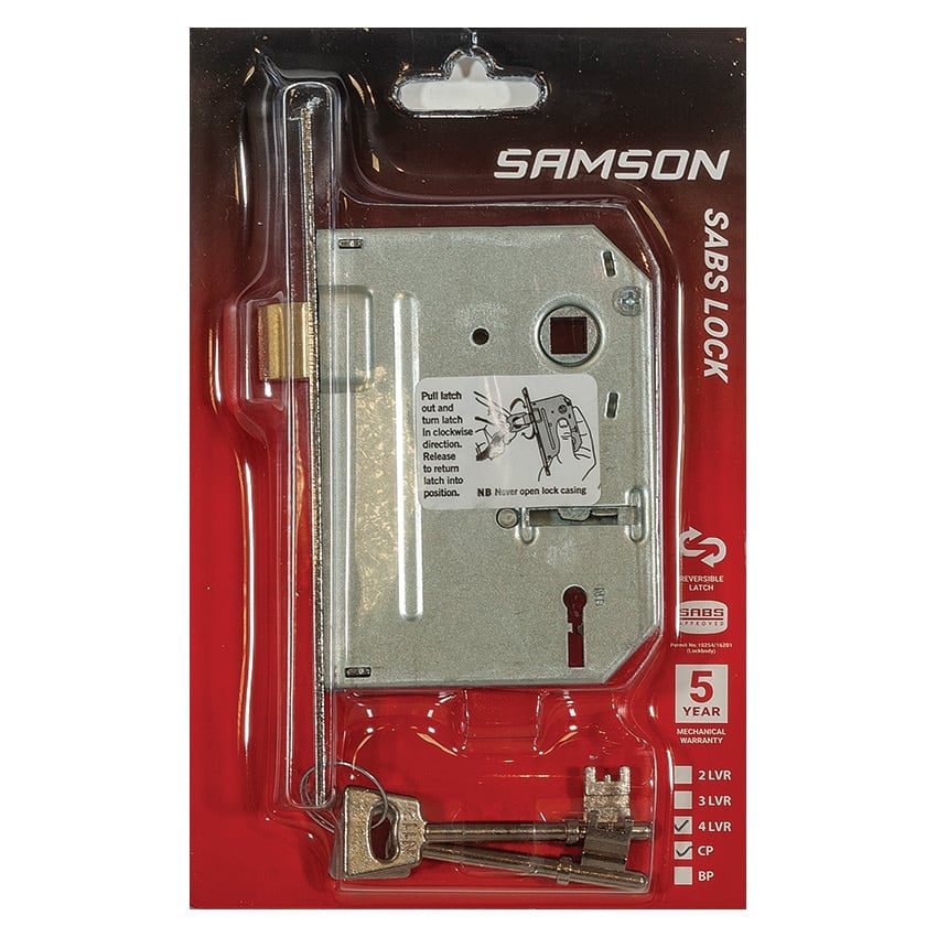 Samson Lock body 4 Lever SABS - Chrome Plated