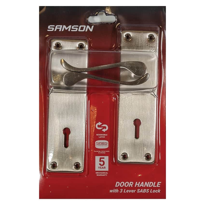 Samson Lockset Key 3 Lever Victorian Scroll 6 Inch - Satin Nickel