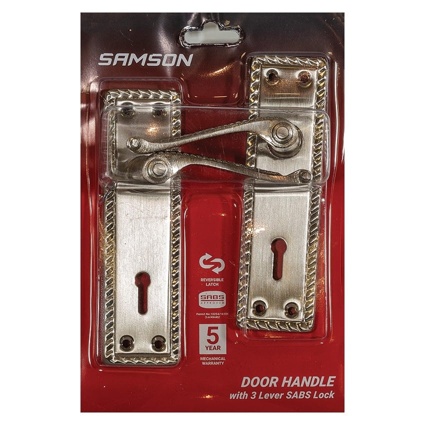 Samson Lockset Key 3 Lever Georgian 6 Inch - Satin Nickel