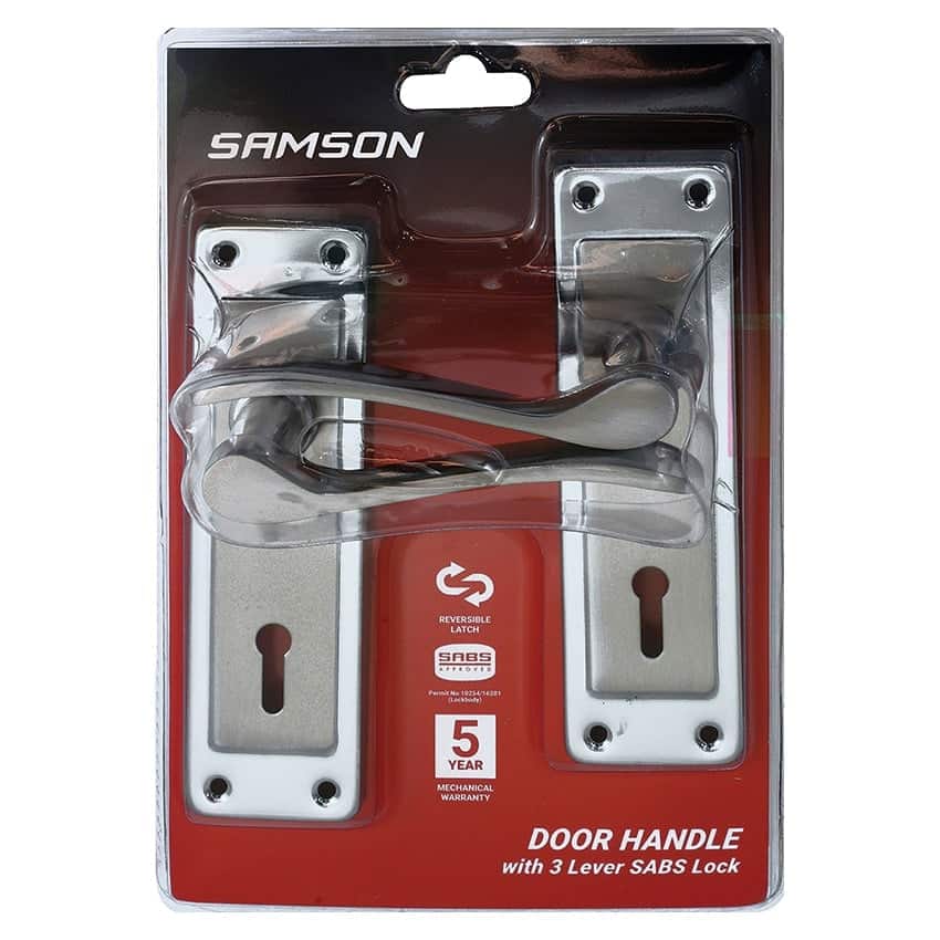 Samson Lockset Key 3 Lever Cortana 6 Inch - Satin Nickel/Chrome Plated