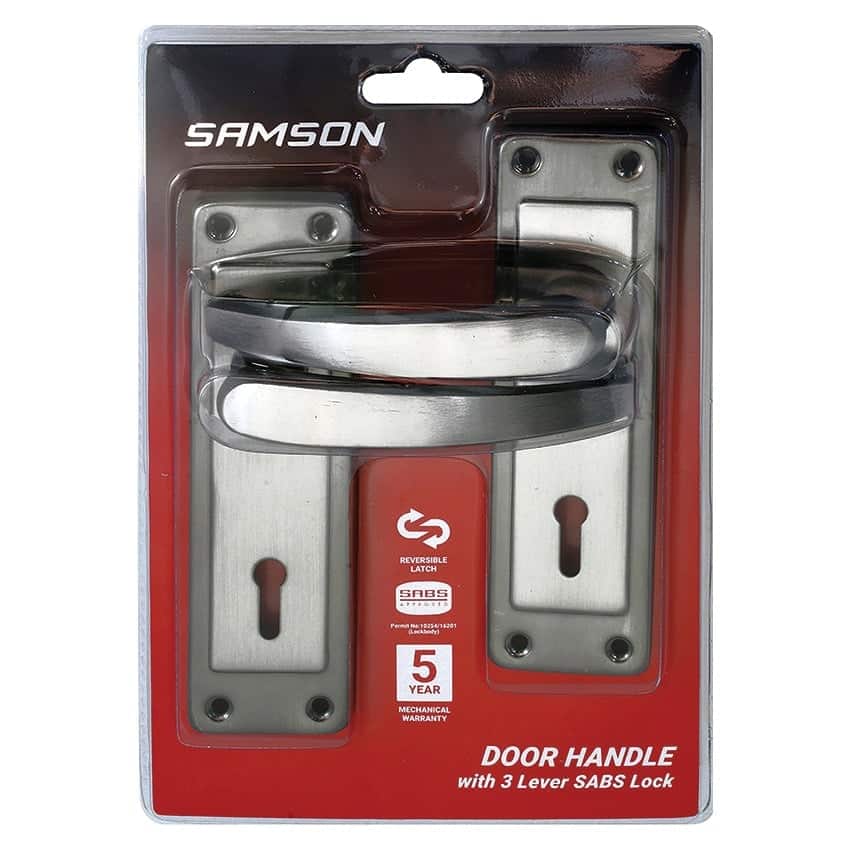 Samson Lockset Key 3 Lever Luca 6 Inch - Satin Nickel/Black
