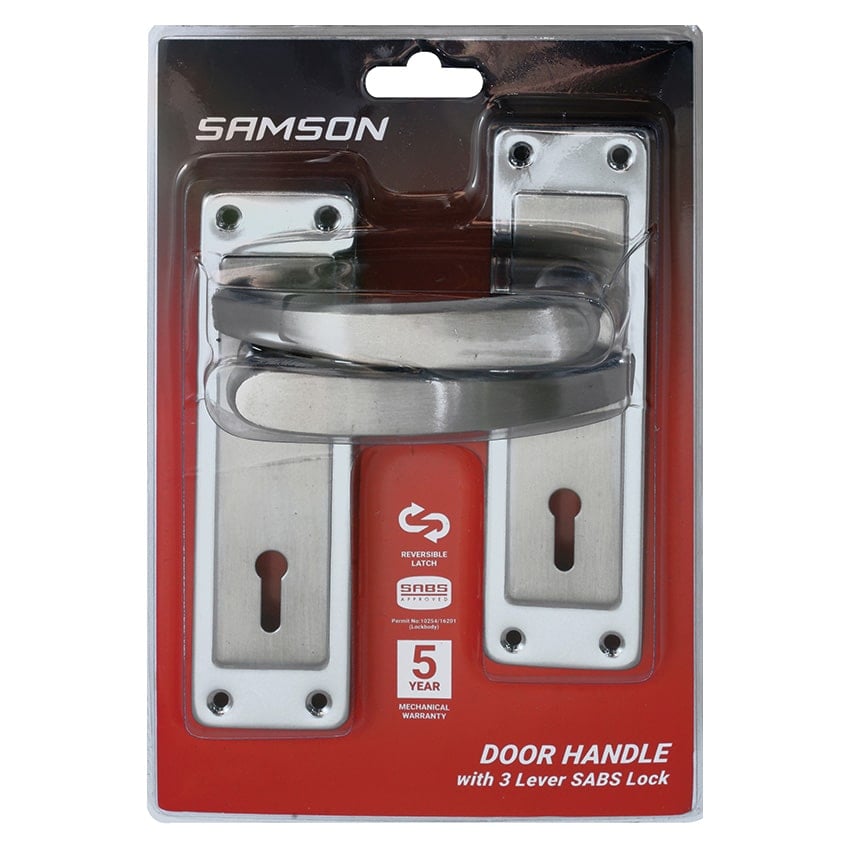 Samson Lockset Key 3 Lever Luca 6 Inch - Satin Nickel/Chrome Plated