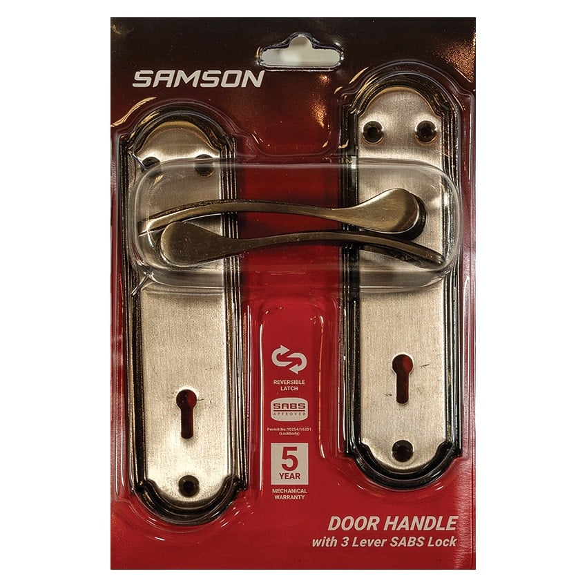 Samson Lockset Key 3 Lever Latina 6 Inch - Satin Nickel/Black Nickel