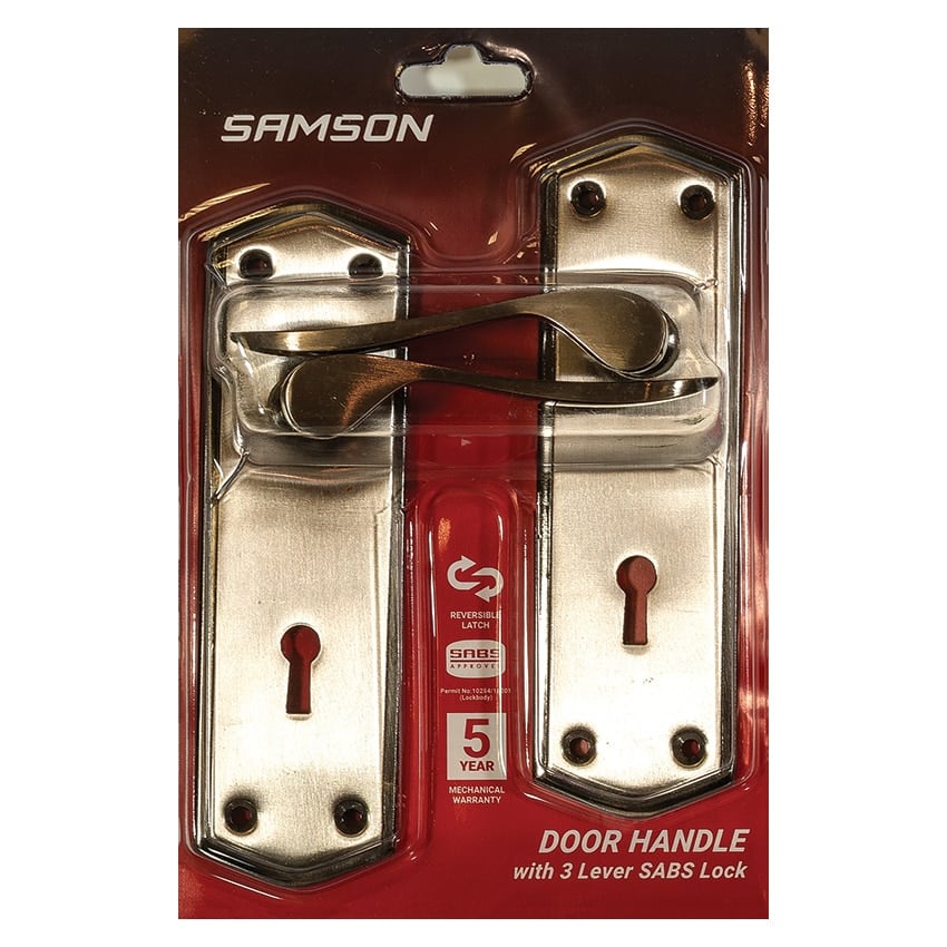 Samson Lockset Key 3 Lever Rimini 6 Inch - Satin Nickel/Black Nickel