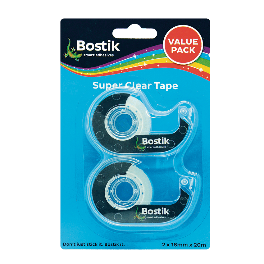 BOSTIK TAPE SUPER CLEAR + DISPENSER 2X18MMX20M