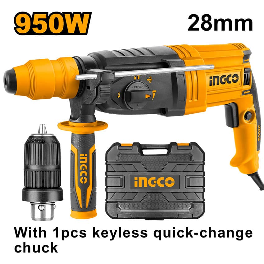 INGCO DRILL ROTARY HAMMER 950W KIT K/LESS CHUCK