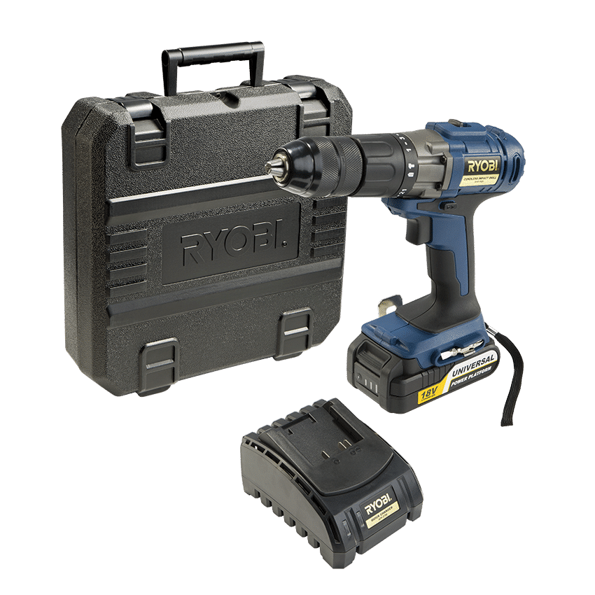 RYOBI 18V LI-ION IMPACT DRILL KIT 13MM 40Nm WITH BATTERY AND CHARGER