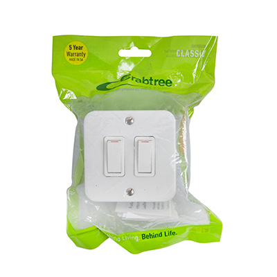 Crabtree Classic Ind. 2L1W Switch 75x75 White