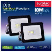 EUROLUX FLOODLIGHT LED 10W 4000K BLACK TWIN PACK