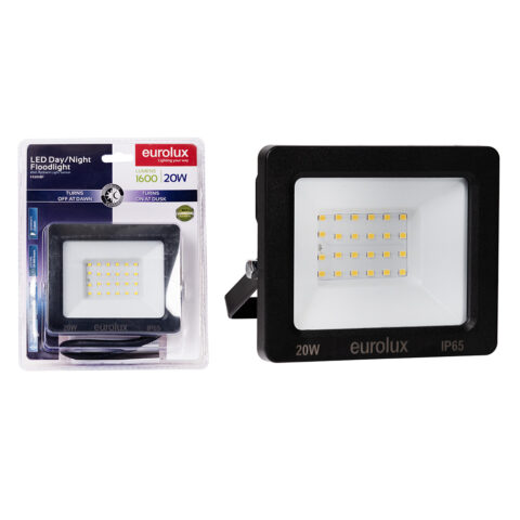 EUROLUX FLOODLIGHT 20W WITH DAY NIGHT SENSOR BLK